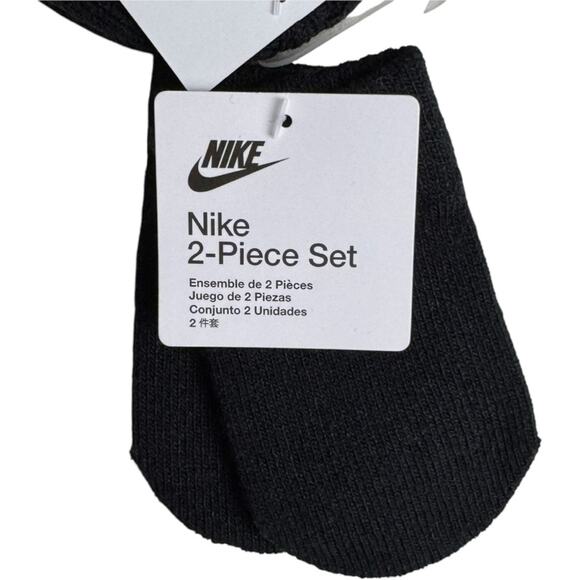 Nike Toddler Logo Boy Two Piece Cold Weather Winter Black & White Hat & Mittens - Picture 7 of 7